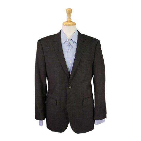 Hugo Boss The James4 Brown Black Blue Plaid Windowpane Wool Sportcoat Blazer 40R - Picture 1 of 11